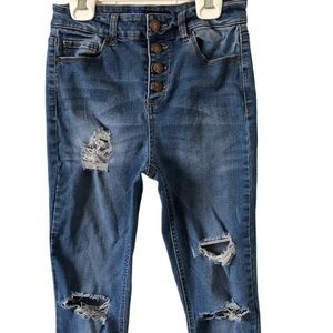 Sapphire Ink Girls Junior Skinny Distressed Button Fly Jeans Denim Blue Size 3